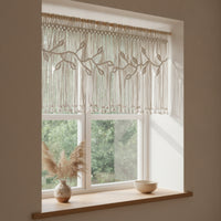 Cotton Woven Curtain with Rod Leaf Pattern Macrame Curtain Fringe Macrame Panel Decorative for Doorway