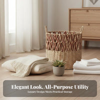Handwoven Design Woven Laundry Hamper with Lid Large Capacity Clothes Bin Breathable Weave Household Storage Side Handles for College Students, Homeowners, Hotel Managers, Bathroom, Bedroom, Dorm Room, Closet
