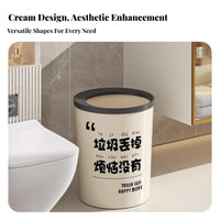Cream Design Trash Can Stylish Design Round Open Top Trash Can Wide Opening Decorative Waste Basket for Young Adults, Homeowners, Living Room