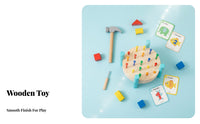 Hand-Eye Coordination Round Pounding Peg Bench Color Recognition Wooden Hammer and Peg Toy Fine Movement Skills Development for Preschoolers