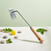 Wood Handle Stainless Steel Weeder Precise Weeding Unwanted Plant Puller Rust Resistant Unwanted Plant Remover Tool Strong Prongs for Garden, Yard