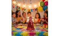 Colorful Options Tinsel Cone Hat Multi-Color Pack Fringed Birthday Hat Festive Design for Children, Adults, Holiday Celebrations