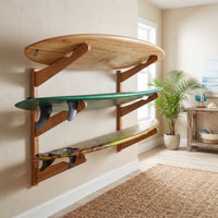 Bamboo Surfboard Rack Wooden Surfboard Display Rack Space-Saving Board Stand Organizer Secure for Living Room