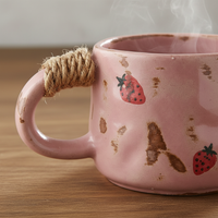 Ceramic Strawberry Pattern Coffee Mug and Saucer Set, 270ML