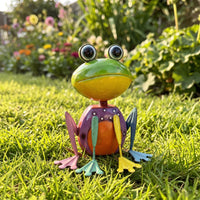 Metal Frog Figurine Hand-Painted Metal Frog Statue Garden Statue Colorful Artisanal for Gardeners, Patio, Balcony