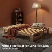 Extendable Wooden Sofa Bed Space-Saving Design Solid Wood Pull out Bed Easily Converts Extendable Daybed with Storage for Small Areas, Apartment