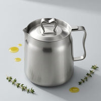 Matching Lid Stainless Steel Oil Filter Pot Side Handle Oil Filter Pot Loop Knob Grease Container Silver Finish