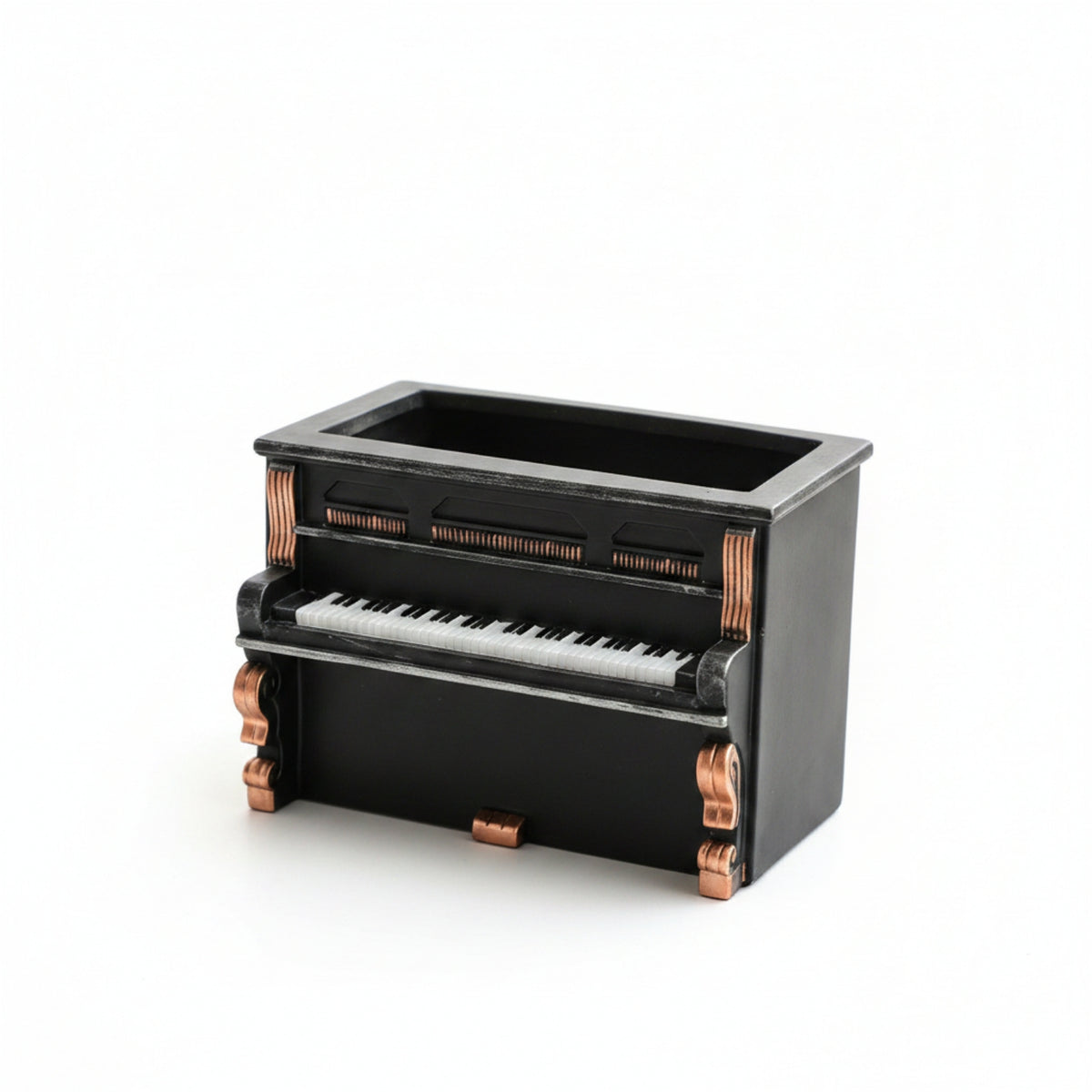 Black Upright Piano Planter Gold Trim Tabletop Piano Planter Matte Plant Container Vintage