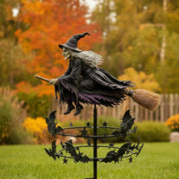 Witch Wind Whirligig Stunning Garden Wind Whirligig with Stake Garden Stake Decoration Double-Tier Yard Art Metal for Patio