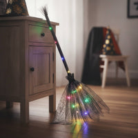 Witch Broom with Lights Light-up Glowing Broom Costume Accessory Multicolor Prop Delicate for Cosplayers, Halloween, Cosplay