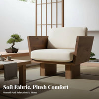 Nordic design Upholstered Couch with Wooden Frame Japanese Aesthetic Modern Accent Sofa space-saving Design Living Room Furniture Minimalist Look for Apartment Dwellers, Guesthouse Owners, Hotel Managers, Lounge Area, perusing alcove, Bedroom