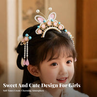Traditional Chinese Attire Hair Jewelry Adorable Hare Ear Pearl Hair Crown Elegant Design Chinese Design Butterfly Tiara for Girls, Photo Shoots