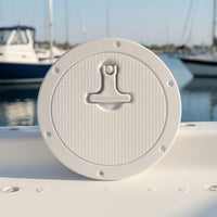 Deck Plate Cover with Pull Handle Pre-Drilled Marine  Deck Plate with Hinge Low-Profile Circular Access Cover for Boats, Yachts