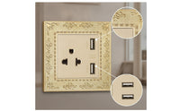 Ornate Wall Outlet with Decorative Frame Vintage Decorator Receptacle Gold-Toned Decorative Outlet Cover Retro for Interior Designers, Homeowners, Renovators, Living Room, Bedroom, Hotel
