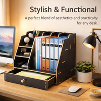 Desk Storage with Drawers, Large Wooden Desktop Drawer Organizer with Compartments for Office Supplies, Tabletop Box for