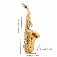 Glossy Curved Saxophone Smooth B-Flat Saxophone Compact Woodwind Instrument Portable for Students, School Band