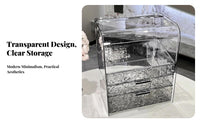 Water Wave Design Textured Drawer Beauty Box Transparent Compartmented Storage Box with Drawer Multi-Compartment Cosmetic Organizer Large Capacity for Women, Students, Professionals, Dressing Table, Desktop, Dresser, Bedroom