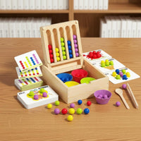 Child-Centered Color Sorting Game Concentration Training Bead Clipping Toy Set Multiple Ways to Play Wooden Bead Sorting Box for Youngsters, Kids