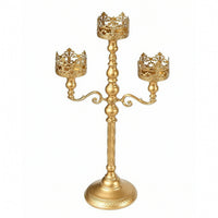 Gold-Finished Candelabra with Three Arms Twisted-Stem 3-Arm Candelabra Ornate Candlestick with Three Cups Elegant for Weddings