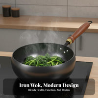 Scale Pattern Scale Pattern Wok Naturally Nonstick Flat Bottom Wok Iron Stir Fry Pan Even Heating Uncoated Skillet Pre-Seasoned