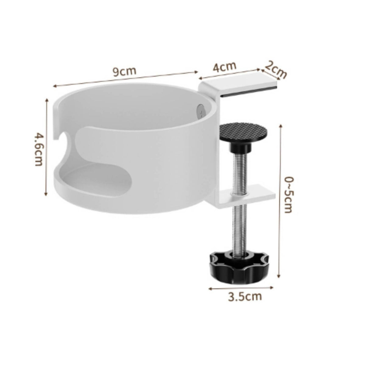Screw-Tightened Desk Cup Holder with Clamp Adjustable Clamp-on Cup Holder Sturdy Heavy-Duty for Students, Dorm Room