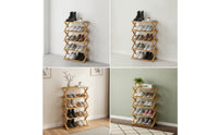 No-Assembly Foldable Shoe Rack Slatted Bamboo Shoe Rack Sturdy Freestanding Shelf Natural for Entryway