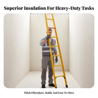 Insulated Electrician Ladder Lightweight Fiberglass Single Ladder Anti-Slip Feet for Electricians, Maintenance Workers, Construction Sites, Workshops