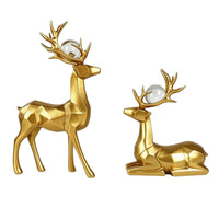 Faceted Deer Statues with Glass Balls Lustrous Geometric Deer Sculptures Tabletop Sculpture Golden for Living Room, Entryway, Tv Cabinet, Office