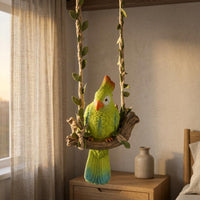 Woven Parrot Swing Decor Easy to Hang Green Parrot Hanging Ornament Colorfast
