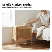 Two-Tier Bedside Table Nordic Design Rattan Nightstand Sturdy Construction Rattan Bedside Cabinet for Homeowners, Adults, Small Areas, Entryway, Home