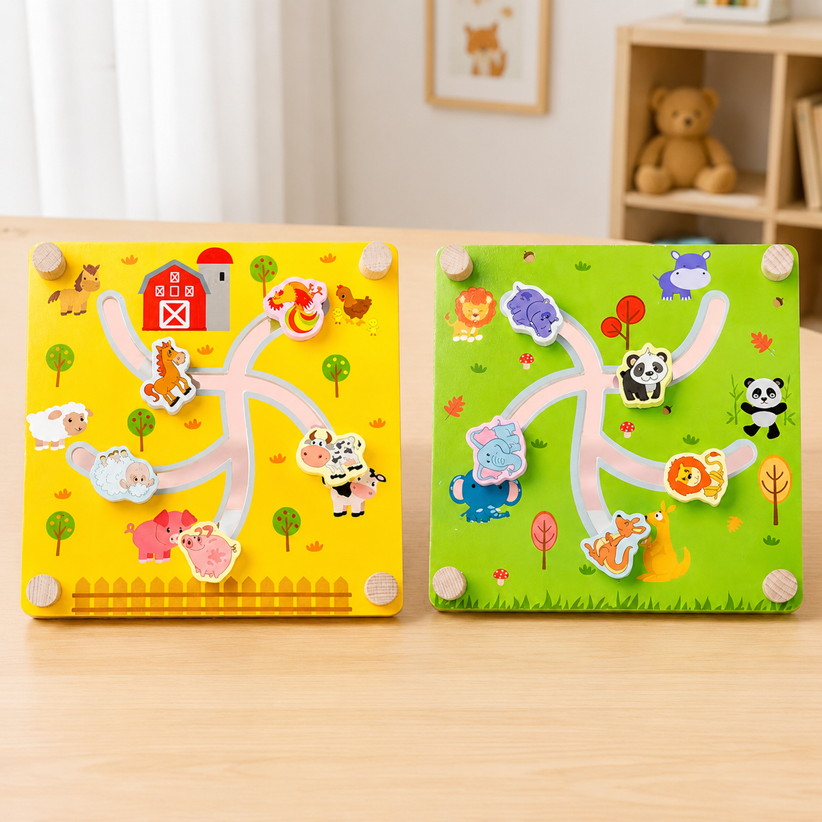 Wooden Maze Game, Double-Sided Logic Puzzle Board, 22x23.2cm Problem Solving Spatial Reasoning for Kids 4-6 Years
