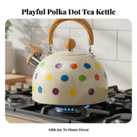 Polka Dot Whistling Kettle Loud Whistle Steaming Tea Kettle Induction & Gas Cooktop Compatible Stainless Steel Teapot for Office, Bar