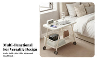 Mobile Design 2-Tier Rolling End Table Multi-Functional 2-Tier Rolling wagon adjustable Serving Trolley Space-Saving for homeowners, Apartment Dwellers, Office Workers, Living Room, Bedroom, Small areas, Reception Area