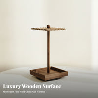 Gold-Tone Hooks Wooden Jewelry Display Stand Tray Base Rotating Jewelry Stand Dark Brown Necklace Holder Holder Rotatable
