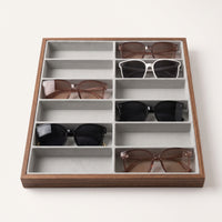 Wooden Eyeglasses Display Tray Walnut Eyeglass Storage Organizer Tray Divided Sunglass Organizer Open-Top for Collectors, Retailers, Home Organization