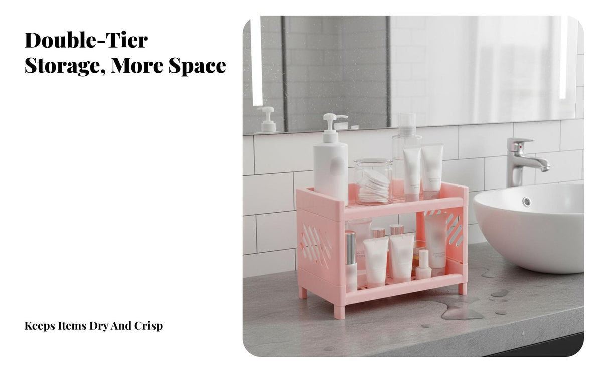 Double Layer Storage Rack Versatile 2-Tier Storage Rack Multifunctional 2-Tier Desk Shelf for Adults, Women, Washroom Countertop, Kitchen, Bedroom