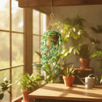 Hanging Plant Pot Ornament Beaded Plant Hanger with Beads Decorative Disco Ball Planter with Chain for Window, Porch, Balcony
