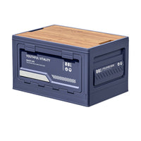 Portable Storage Box with Wood Lid Stackable Collapsible Crate Heavy-Duty Container Versatile for Car Trunk, Picnic