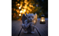 Light-up Gargoyle with Lantern Resin Garden Gargoyle Statue Gothic Devil Figurine Waterproof for Balcony
