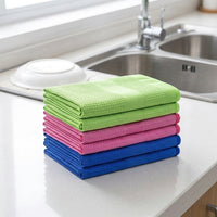 Weave Microfibre Cloth Tea Towels, Highly Absorbent Microfibre Cloth for Glass and Dishes, Reusable Cleaning Tool with Locked Border