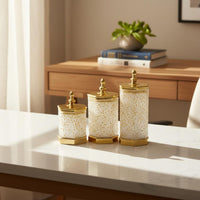 Light Luxury Design Hexagonal Jar with Lid Lightweight Gold Trim Storage Container Shatterproof for Bathroom