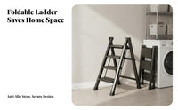 Foldable Folding Step Ladder Space Saving Portable Household Ladder Multi-Functional Lightweight Step Stool Anti-Slip Pedal for Homeowners, Seniors, DIY Enthusiasts, Indoor, Office, Garage, Closet