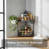 Space Saving Tiered Corner Shelf No-Drill Installation Adjustable Corner Organizer Includes Hooks Countertop Rack Easy Assembly for Home Cooks, Apartment Dwellers, Kitchen, Coffee Station, Bathroom, Cabinet Interior