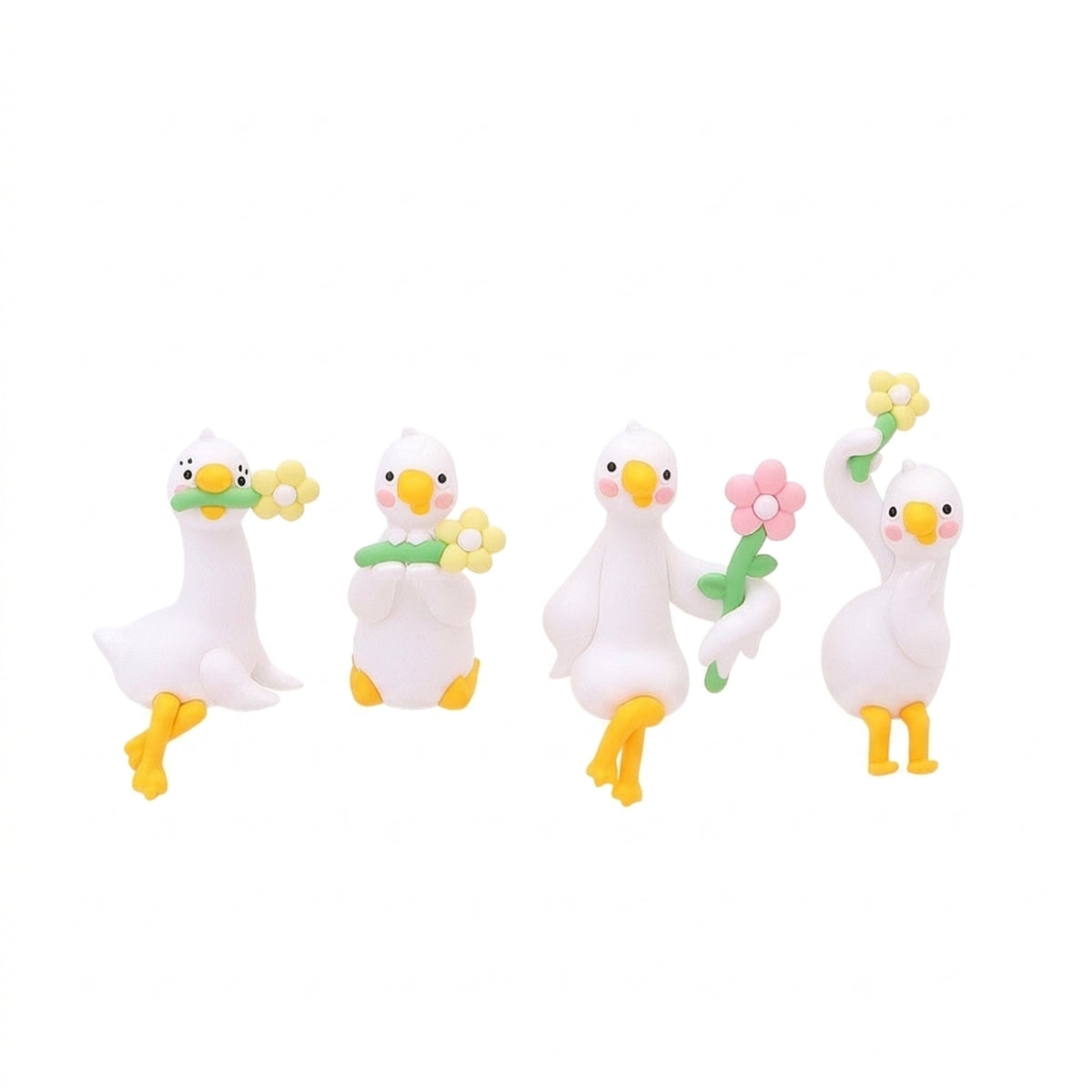 4 Pieces Duck Figurine Adorable Duck Ornament Mini Desk Decor for Office, Car Dashboard