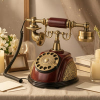 Mahogany Finish Message Recorder Phone Gold-Tone Hardware Vintage Rotary Telephone Metal Accents Decorative Filigree Telephone