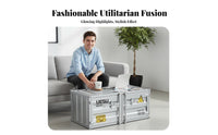 Shipping Container Chest Utilitarian Aesthetic Trunk Coffee Table Metal Highlights Multi-Functional for Young Adults