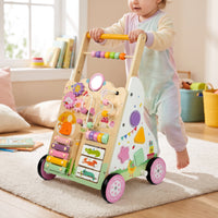 Wooden Infant Push Pusher Educational Wooden Pusher with Activity Panel Developmental Walking Toy for Nursery