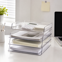 Stackable Desktop Storage Desk Organiser, 2L Transparent PET Stationary Organiser, Pencil Holder for Study Areas, Office Desk Tidy