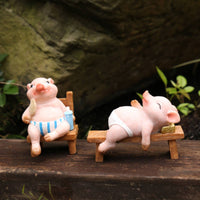 Painted Finish Pink Pig Ornament Tabletop Seated Pig Figurine Cute Creature Statue Decorative Figure for Desktop, Garden, Courtyard