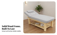 Wooden Massage Bed Solid Wood Frame Stationary Spa Table Firm-Density Foam Cushion Facial Treatment Bed for Estheticians, Beauty Salons, Spas, Home